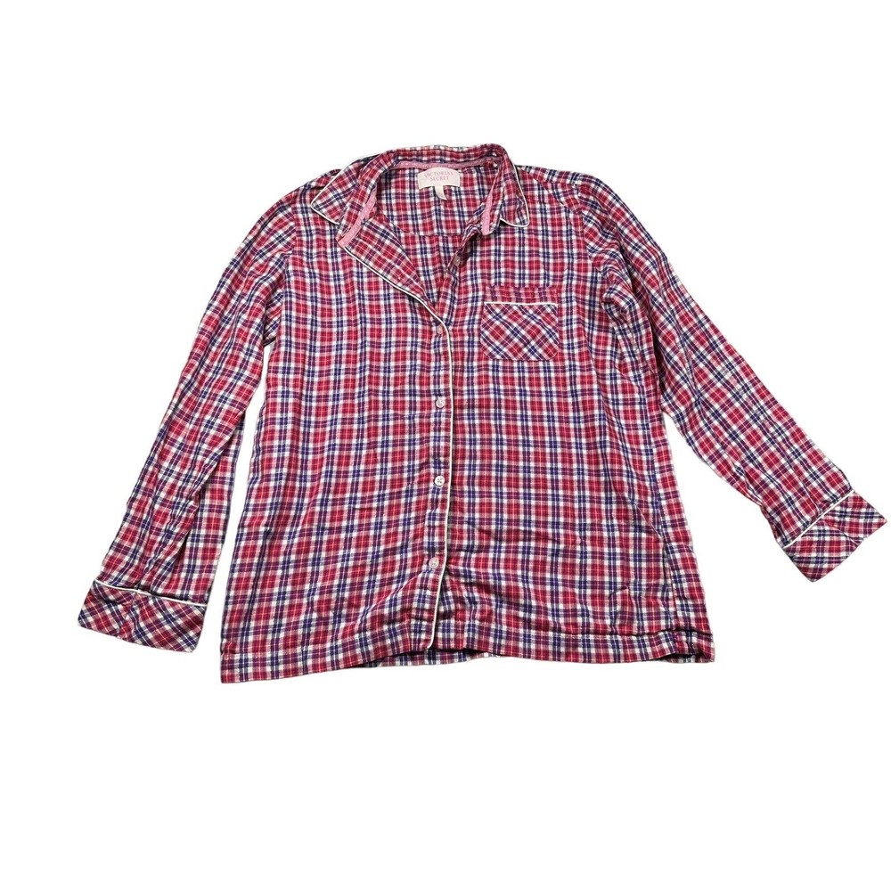 Victoria Secret Women's Red Purple Silver Plaid Pajama‎ TOP Size Small